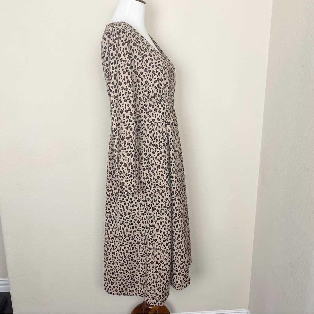 J. Crew Leopard Print Button Front A-Line Midi Dress Camel Mod - Picture 9 of 14